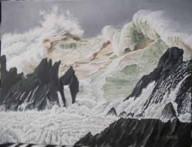Peinture intitulée "vague bretonne" par Serge Domine, Œuvre d'art originale, Huile