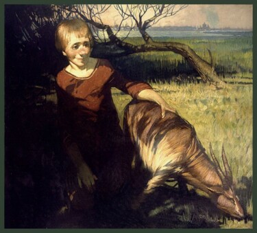 Painting titled "" Boy with the goat…" by Serge Ivantsov, Original Artwork