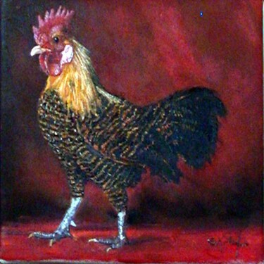 Peinture intitulée "coq bi-color sur fo…" par Serge Krief, Œuvre d'art originale, Huile