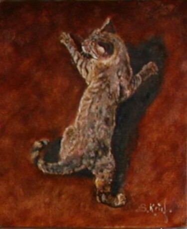 Peinture intitulée "chat perché" par Serge Krief, Œuvre d'art originale, Huile