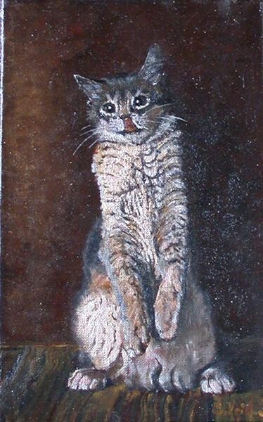 Peinture intitulée "chat gourmand" par Serge Krief, Œuvre d'art originale, Huile