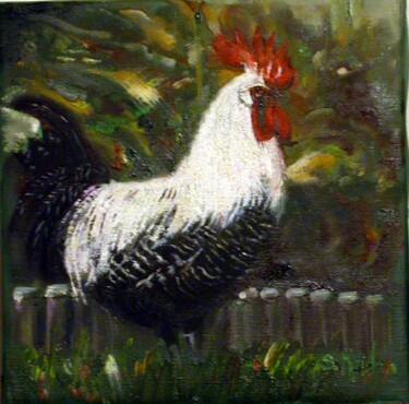 Peinture intitulée "coq à col blanc" par Serge Krief, Œuvre d'art originale, Huile