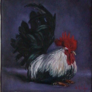 Peinture intitulée "coq sur fond mauve" par Serge Krief, Œuvre d'art originale, Huile