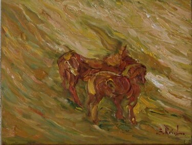 Peinture intitulée "Deux chevaux dans u…" par Serge Krief, Œuvre d'art originale, Huile