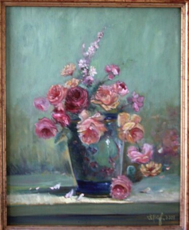 Peinture intitulée "bouquet de roses" par Serge Krief, Œuvre d'art originale, Huile