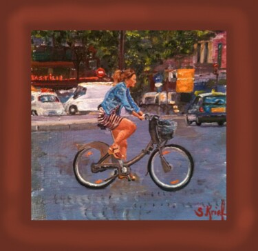 Painting titled "velib àla  Bastille-" by Serge Krief, Original Artwork, Oil