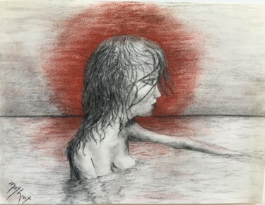 Dessin intitulée "La BAIGNEUSE" par Serge Mathiot, Œuvre d'art originale, Crayon