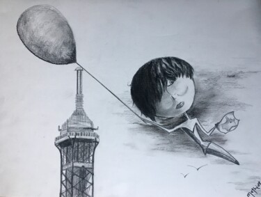 Drawing titled "ZOE in PARIS" by Serge Mathiot, Original Artwork, Pencil