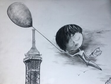 Dessin intitulée "ZOE in PARIS" par Serge Mathiot, Œuvre d'art originale, Crayon