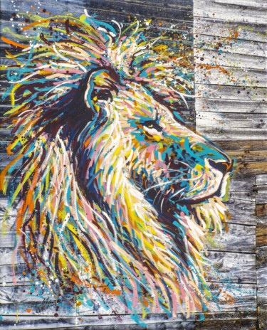 Pintura intitulada "Lion en majesté" por Serge Mazet, Obras de arte originais, Acrílico