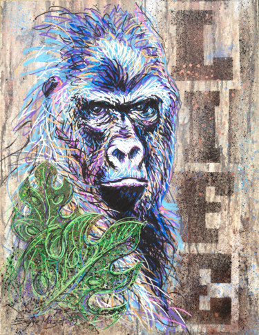Ζωγραφική με τίτλο "Gorille Life" από Serge Mazet, Αυθεντικά έργα τέχνης, Ακρυλικό