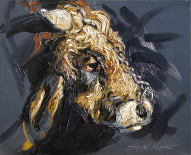 Painting titled "Taureau Aubrac" by Serge Mazet, Original Artwork, Oil