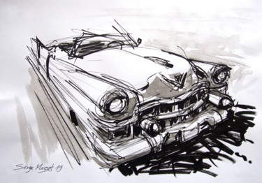 Tekening getiteld "Cadillac" door Serge Mazet, Origineel Kunstwerk, Inkt