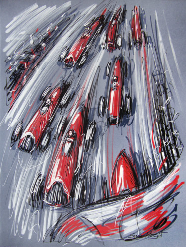 Drawing titled "Bolides rouges et b…" by Serge Mazet, Original Artwork, Marker