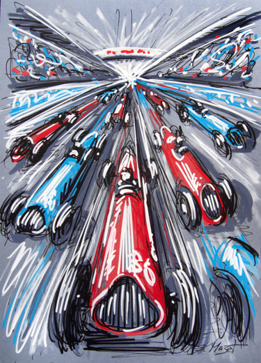 Drawing titled "Bolides rouges et b…" by Serge Mazet, Original Artwork, Marker