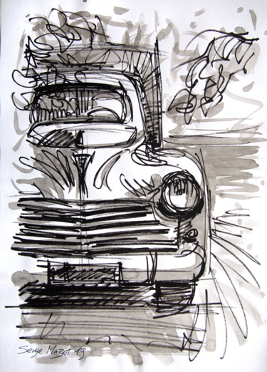 Drawing titled "Camionnette 203 #ar…" by Serge Mazet, Original Artwork, Ink