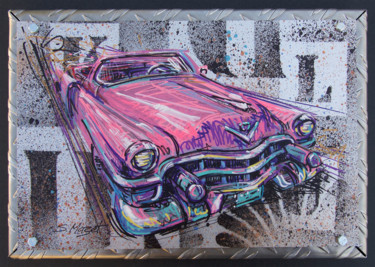 Painting titled "Pink Cadillac - #ar…" by Serge Mazet, Original Artwork, Pigments Mounted on Metal
