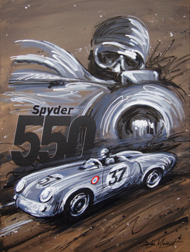 Painting titled "Porsche Spyder 550" by Serge Mazet, Original Artwork, Acrylic