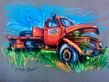 Drawing titled "Camionnette abandon…" by Serge Mazet, Original Artwork, Acrylic