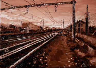 Painting titled "Rails" by Serge Mazet, Original Artwork, Oil