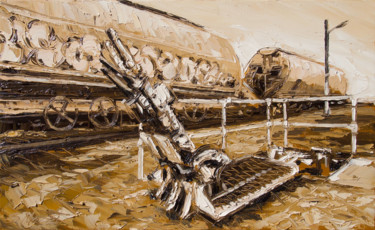 Painting titled "Aiguillage train" by Serge Mazet, Original Artwork, Oil