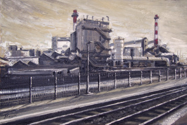 Painting titled "Usine" by Serge Mazet, Original Artwork, Oil