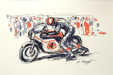Pintura intitulada "La panne moto" por Serge Mazet, Obras de arte originais, Marcador