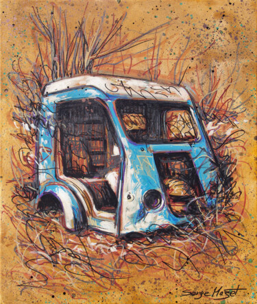 Painting titled "Epave camionnette b…" by Serge Mazet, Original Artwork, Acrylic