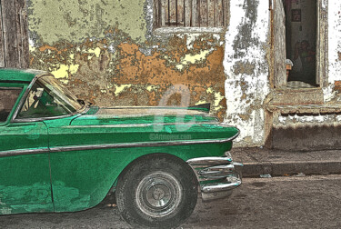 Digital Arts titled "Voiture verte de cu…" by Serge Nouchi, Original Artwork, 2D Digital Work