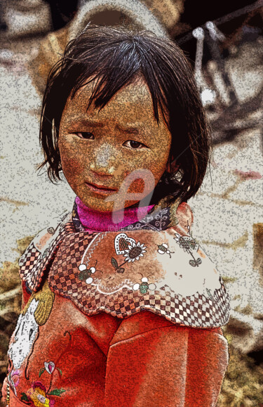 Grafika cyfrowa / sztuka generowana cyfrowo zatytułowany „Jeune fille du tibet” autorstwa Serge Nouchi, Oryginalna praca