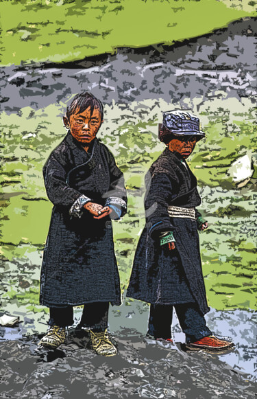 Digitale Kunst getiteld "Enfants du Tibet" door Serge Nouchi, Origineel Kunstwerk, Anders