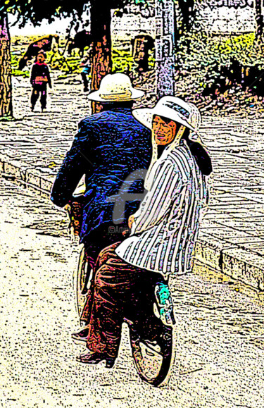 Digital Arts titled "Couple à vélo" by Serge Nouchi, Original Artwork, Other