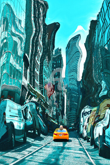 Arts numériques intitulée "Taxi jaune" par Serge Nouchi, Œuvre d'art originale, Autre
