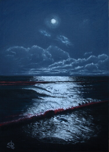 Tekening getiteld "Moonlight" door Serge Ra, Origineel Kunstwerk, Pastel