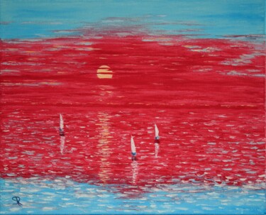 Painting titled "Sae in red II" by Serge Ra, Original Artwork, Oil