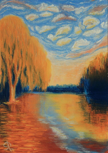 Painting titled "Autumn light" by Serge Ra, Original Artwork, Pastel