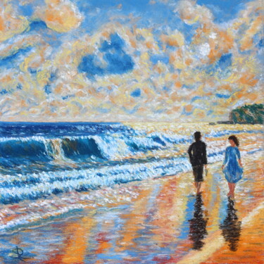 Dessin intitulée "Walk by the sea" par Serge Ra, Œuvre d'art originale, Pastel