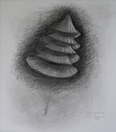 Drawing titled "Traité de parachute…" by Serge Reynaud (Art of Flying), Original Artwork, Graphite