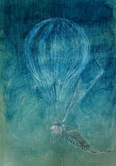 Dibujo titulada "Mystérieux ballon a…" por Serge Reynaud (Art of Flying), Obra de arte original, Pastel