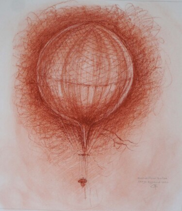 Tekening getiteld "Merveilleux Ballon" door Serge Reynaud (Art of Flying), Origineel Kunstwerk, Potlood