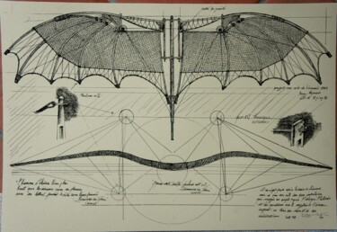 Recherche pour une aile de Léonard Gravures & estampes intitulée "Recherche pour une…" par Serge Reynaud (Art of Flying), Œuvre d'art originale, Impression num…