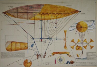 Prenten & gravures getiteld "Helicopanthe plan a…" door Serge Reynaud (Art of Flying), Origineel Kunstwerk, Digitale afdruk