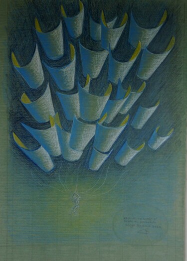 Drawing titled "Parachute des feuil…" by Serge Reynaud (Art of Flying), Original Artwork, Pencil