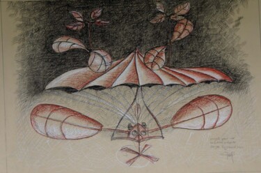 Zeichnungen mit dem Titel "Machine Volante à r…" von Serge Reynaud (Art of Flying), Original-Kunstwerk, Bleistift