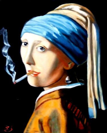 Peinture intitulée "La femme à la clope…" par Serge Ribardiere (RIB), Œuvre d'art originale, Huile
