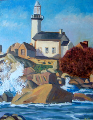 Painting titled "Le phare de Pontusv…" by Serge Ribardiere (RIB), Original Artwork, Oil