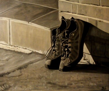 Painting titled "Chaussures contre u…" by Serge Ribardiere (RIB), Original Artwork, Oil