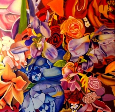 Schilderij getiteld "Tapis de fleurs" door Serge Ribardiere (RIB), Origineel Kunstwerk, Olie