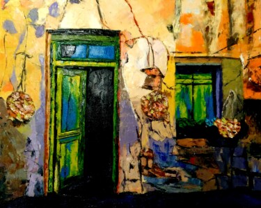Painting titled "Maison crétoise" by Serge Ribardiere (RIB), Original Artwork, Oil