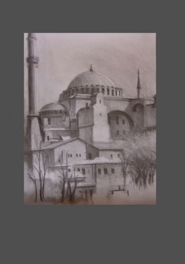 Tekening getiteld "Hagia-Sophia  bis" door Serge Salis, Origineel Kunstwerk, Potlood